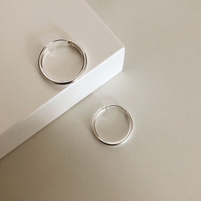 silver925 심플 파이프 볼드 원터치 링 귀걸이 925실버 3cm - 상세 이미지 3
