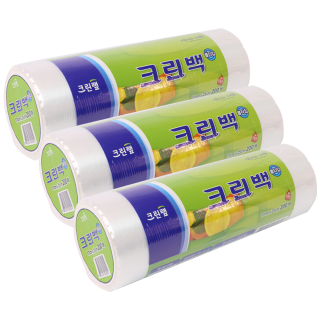 크린랩 크린롤백 일회용 비닐 17x25 200매 3개세트 - 상품 이미지