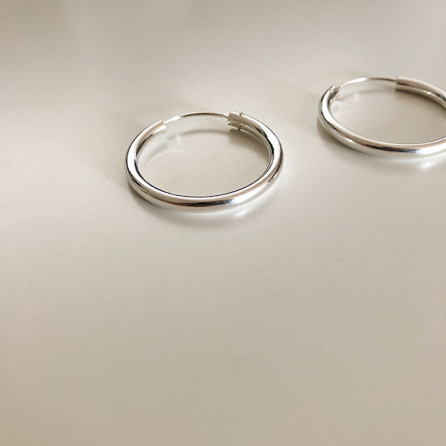 silver925 심플 파이프 볼드 원터치 링 귀걸이 925실버 3cm - 상세 이미지 2