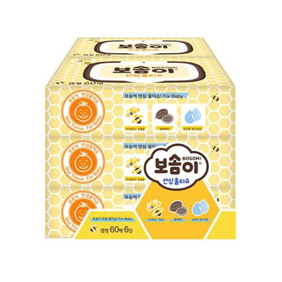보솜이 아기물티슈 캡 60매 6입 / 기저귀 어린이집 물휴지 캡물티슈
