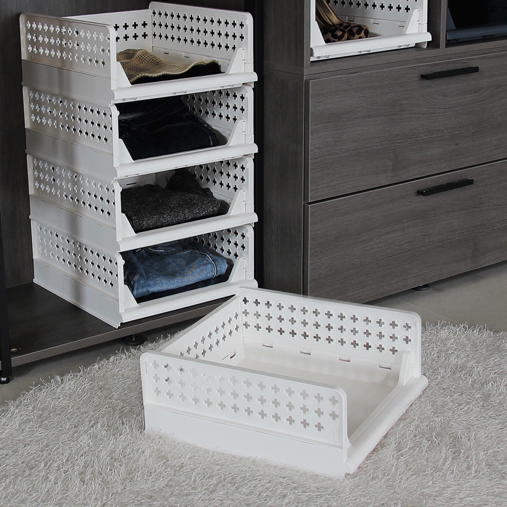 옷 수납박스 정리함 접이식 폴딩 슬라이딩 리빙박스 중형 1+1