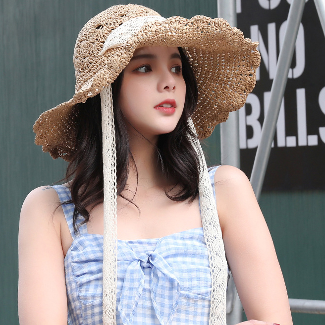 (국내당일출고) 레이스 밀짚모자 여자 여름 페이퍼햇 아이보리 브라운