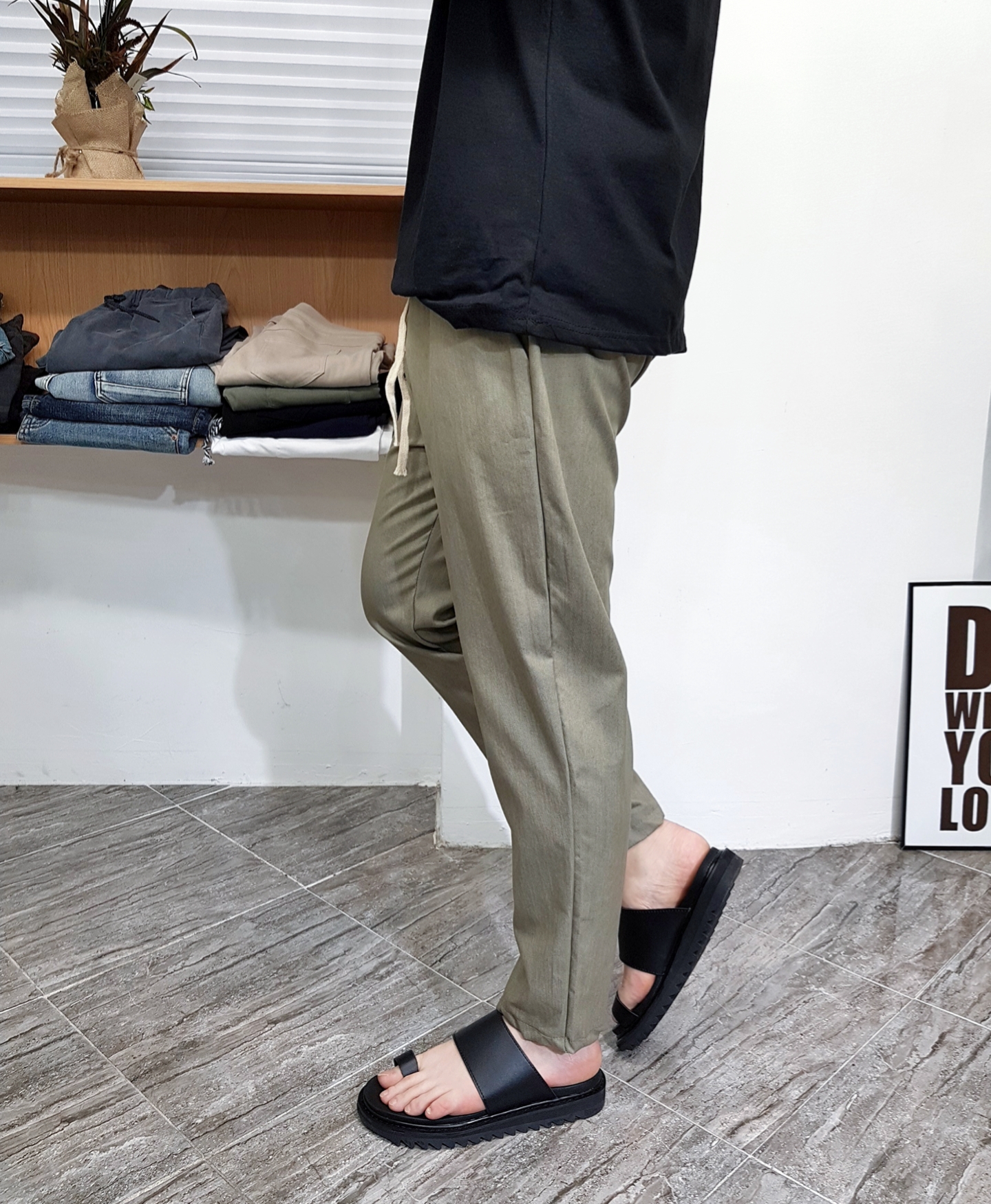 남자 여름 바지 밴딩 9부 린넨 마 스판 슬랙스 - 상세 이미지 5