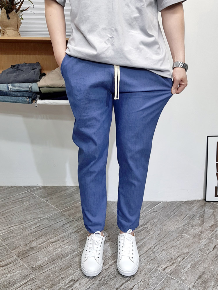 남자 여름 바지 밴딩 9부 린넨 마 스판 슬랙스