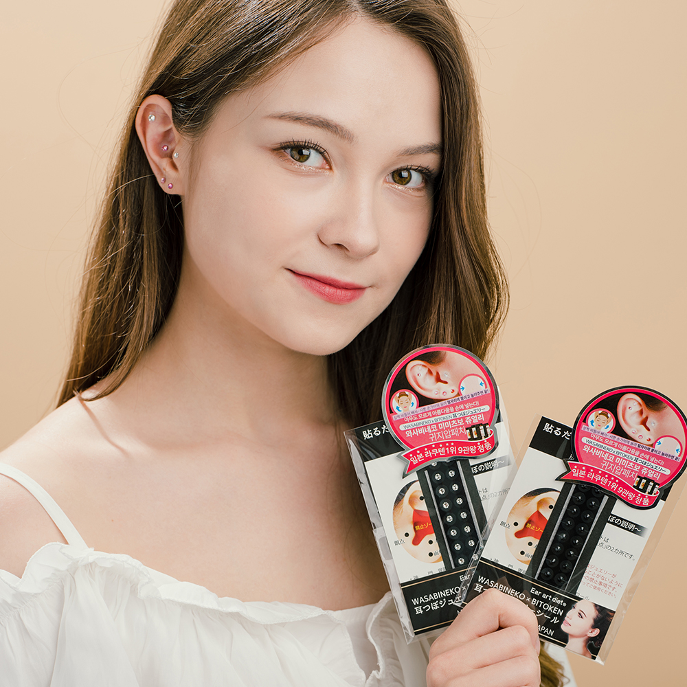 와사비네코 큐빅 붙이는 귀걸이 스티커 귀안뚫는귀걸이 귀찌 M