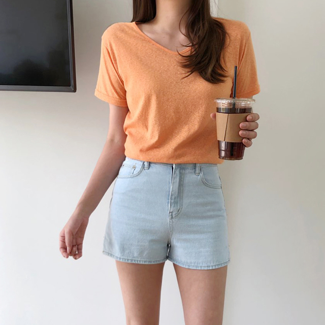 하이웨스트진 아이스 쿨 데님팬츠 썸머 여자 청 반바지 3부 여자여름청바지 연청바지 핫팬츠