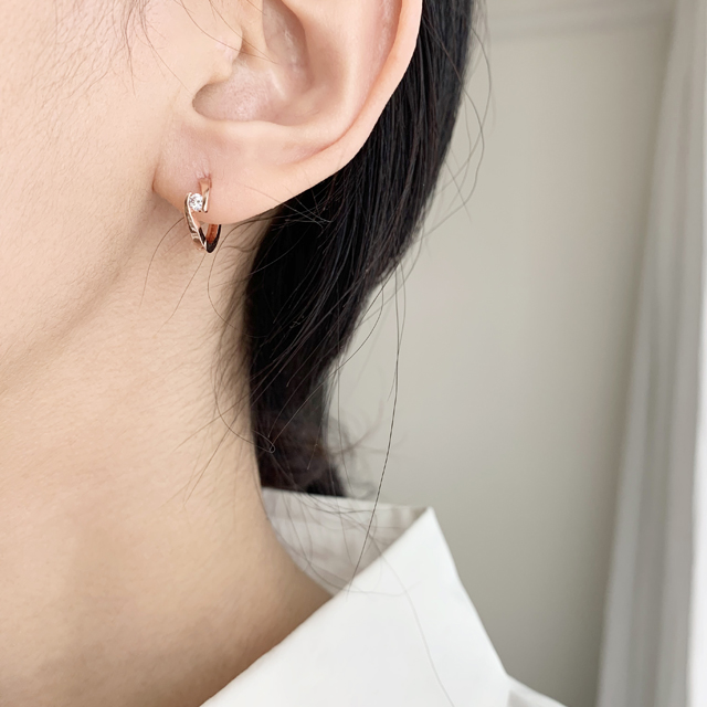 14K 골드핀 미니 큐빅 링 원터치 금침 중학생귀걸이