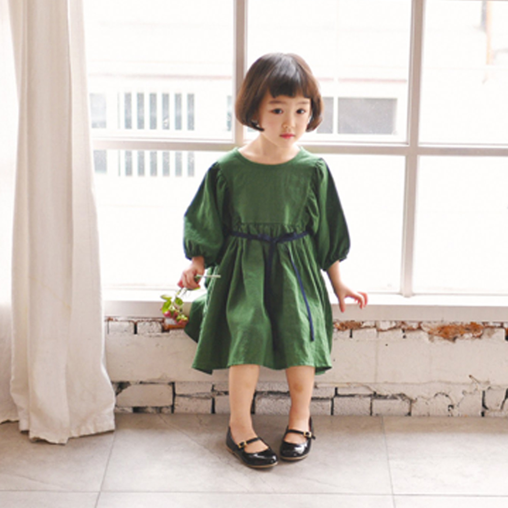 모아나원피스 면린넨 혼방 여아 아동 그린 핑크 루즈핏 면