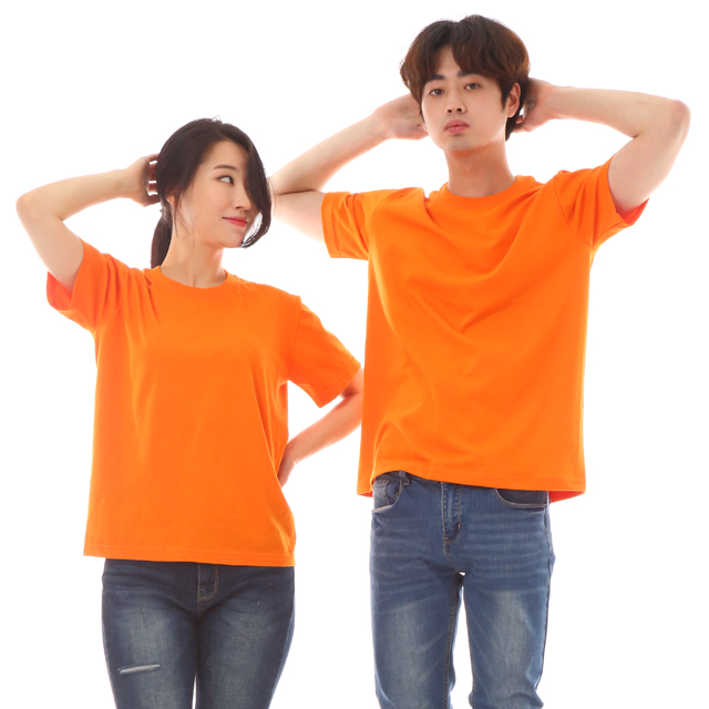 식당유니폼 30수면 오렌지라운드반팔티셔츠 단체유니폼 가게티 서빙복 - 상세 이미지 4