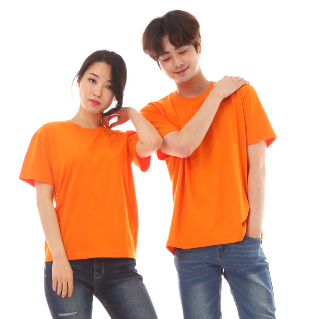 식당유니폼 30수면 오렌지라운드반팔티셔츠 단체유니폼 가게티 서빙복 - 상품 이미지