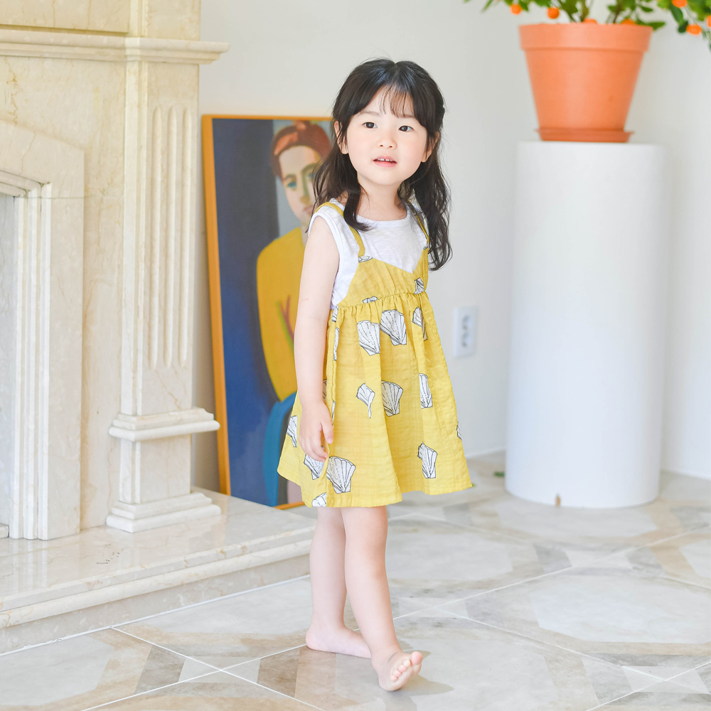 알로하끈원피스 여아 아동 바캉스 옐로우 보통핏 면