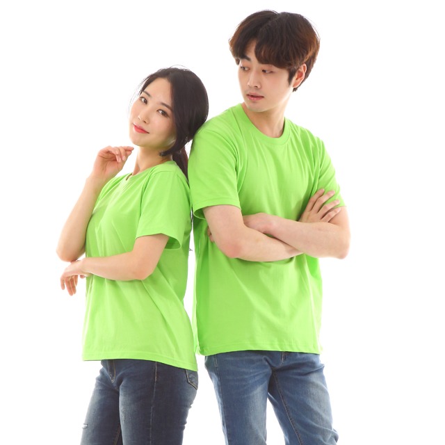 서빙유니폼 30수면 연두라운드 반팔티셔츠 단체유니폼 가게티 서빙복 - 상세 이미지 5
