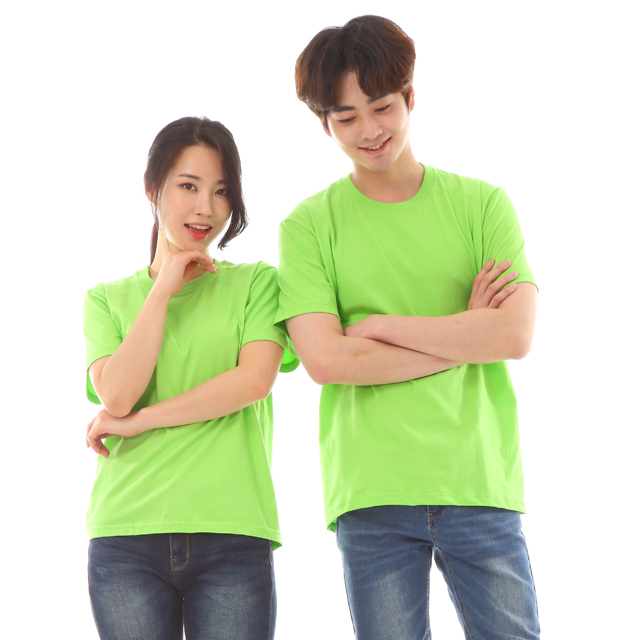 서빙유니폼 30수면 연두라운드 반팔티셔츠 단체유니폼 가게티 서빙복 - 상세 이미지 4