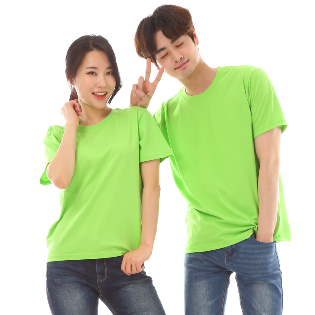 서빙유니폼 30수면 연두라운드 반팔티셔츠 단체유니폼 가게티 서빙복 - 상품 이미지
