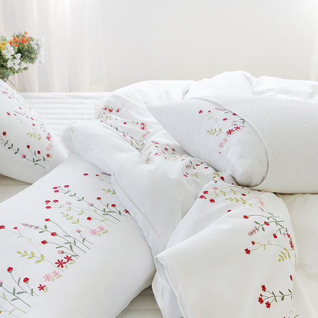 광목 자수 이불세트 레드플라워 신혼 예단 혼수 SS Q K SK - 상세 이미지 4