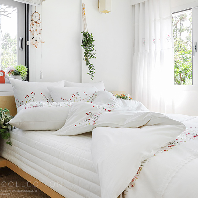 광목 자수 이불세트 레드플라워 신혼 예단 혼수 SS Q K SK - 상세 이미지 2