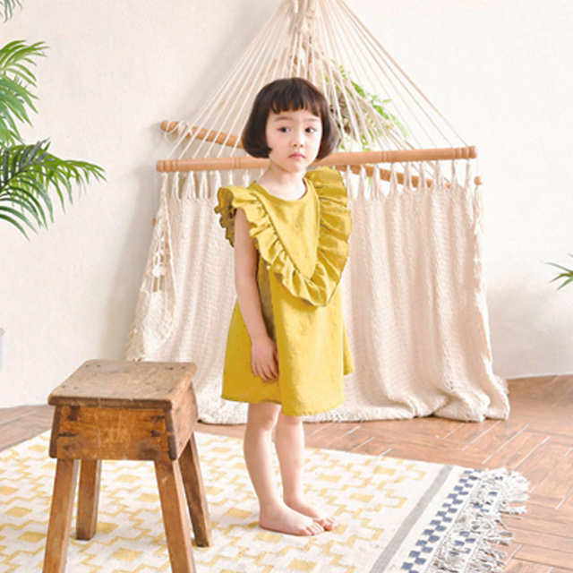 자벨프릴원피스 여아 아동 머스타드 블루 보통핏 면