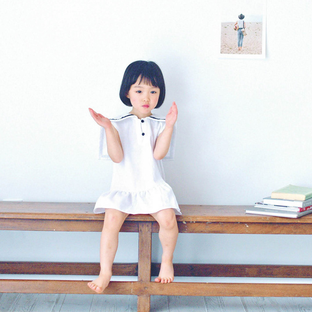 히나 나시 세일러 카라 원피스 마린룩 스쿨룩 여아 아동 화이트 보통핏 면