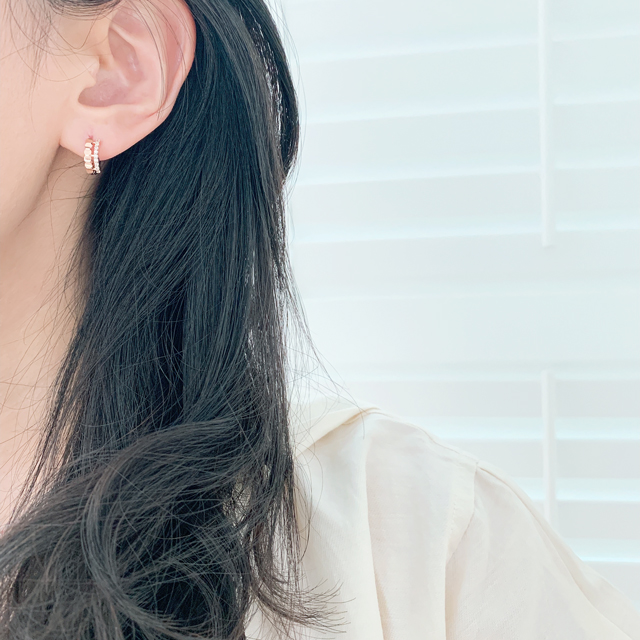 14K 골드필드 더블 큐빅 링 원터치 금침 귀걸이 - 상세 이미지 5