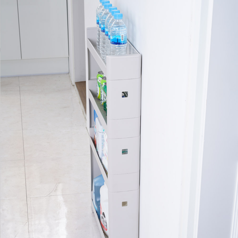 창신리빙 NEW 슬림 틈새선반13cm 5단 이동식트롤리