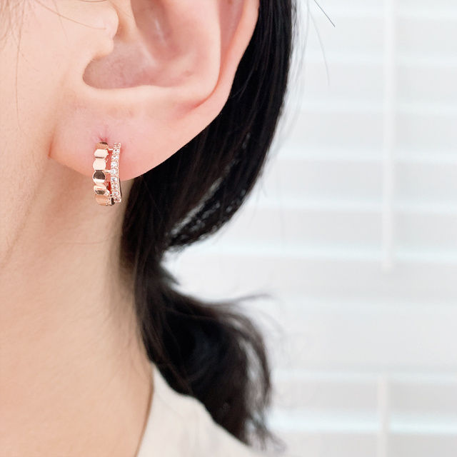 14K 골드필드 더블 큐빅 링 원터치 금침 귀걸이