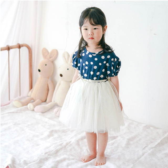 앨리 도트 튜튜 끈 원피스 여아 아동 네이비 핑크 보통핏