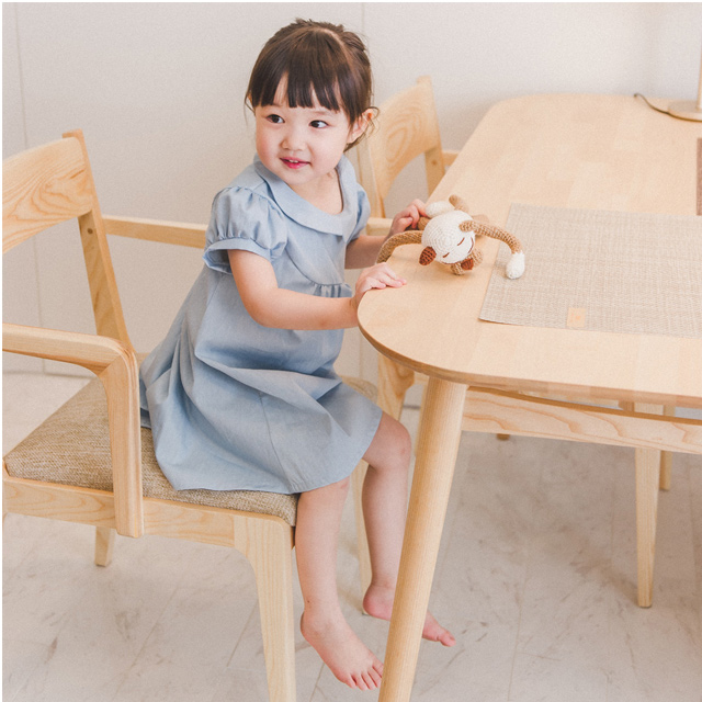 파스텔진 카라 원피스 여아 아동 블루 루즈핏 면