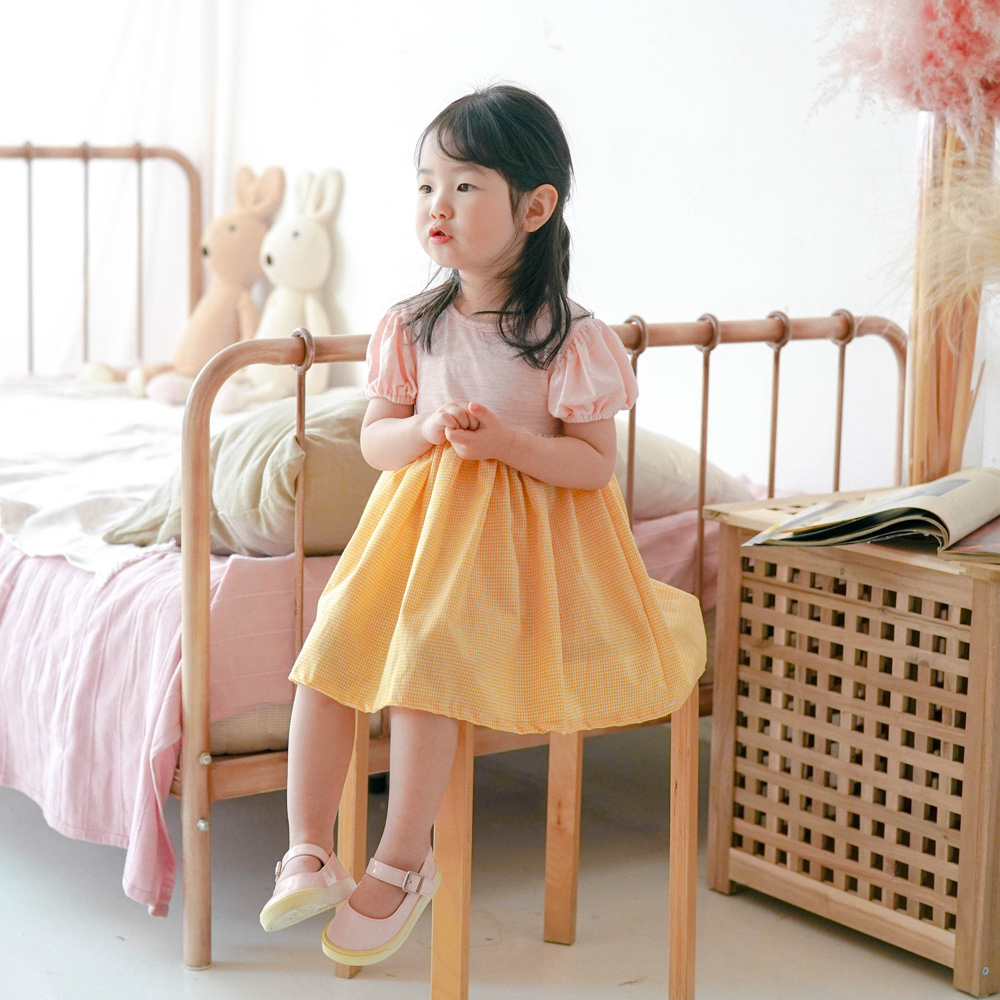 알폰소망고 리본원피스 여아 아동 옐로우 보통핏 면