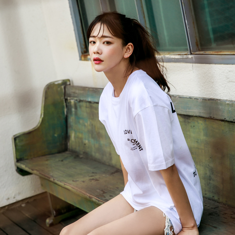 여자반팔티 루즈핏 러브모멘트 롱 티셔츠 빅사이즈 - 상세 이미지 2