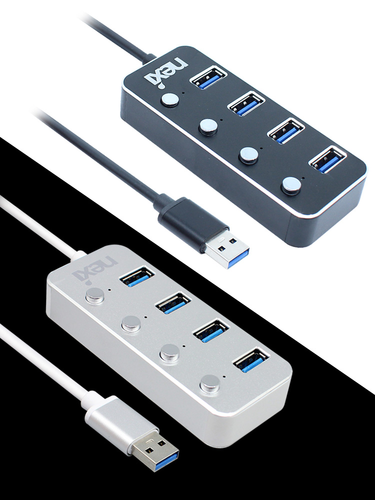 넥시 NX-UH3004S USB허브 USB3.0 4포트 무전원 개별스위치