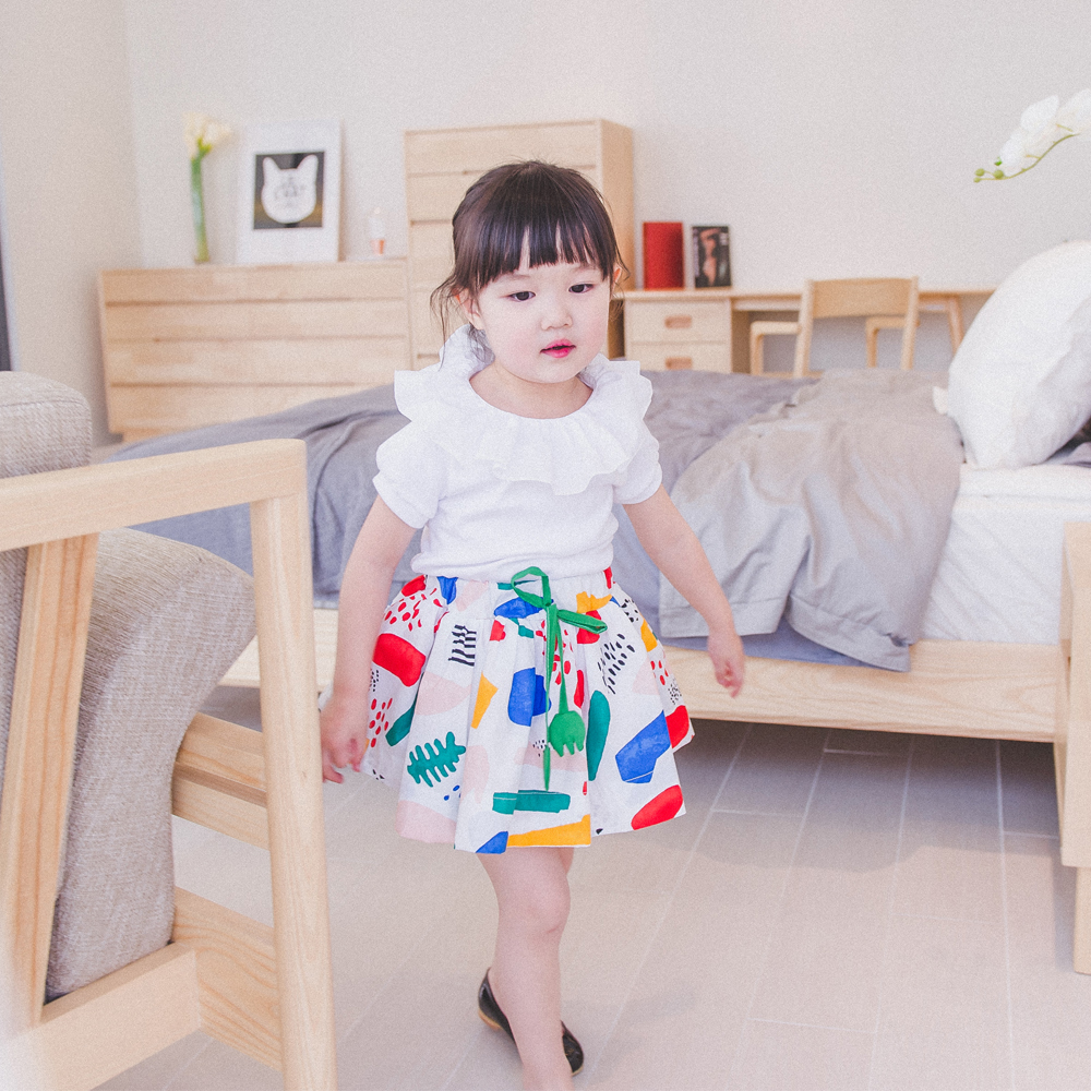 로라프릴 반팔 기본 티셔츠 여아 아동 화이트 핑크 보통핏 면