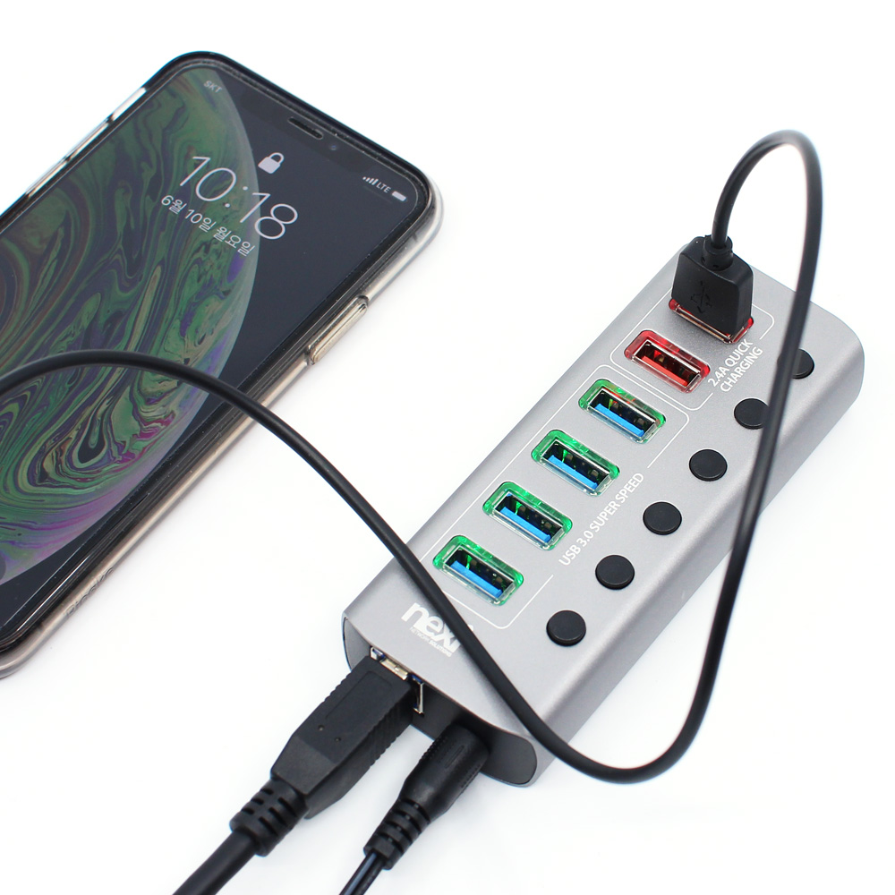 넥시 USB3.0 4포트 유전원 허브 충전 2포트 개별스위치 5Gbps - 상세 이미지 5