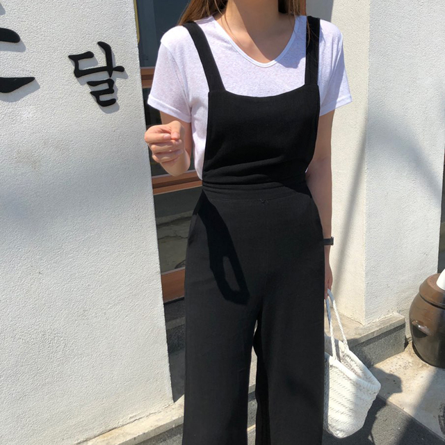 여름 린넨 여자 멜빵바지 여성 와이드 팬츠 - 상세 이미지 3