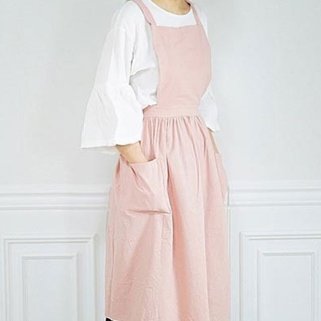 메이 원피스 방수 린넨 앞치마 베이지
