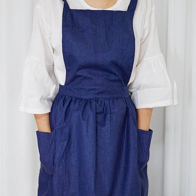 메이 원피스 방수 린넨 앞치마 베이지