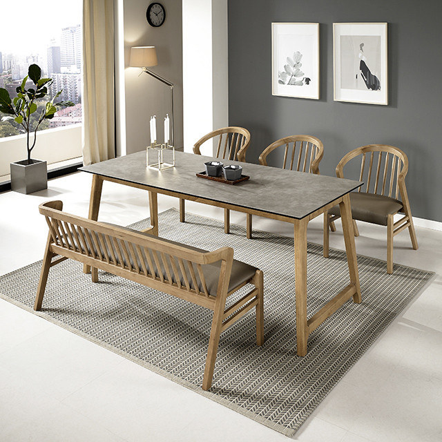 [희망일배송]이즈네이처 써클 Italy 세라믹 6인용식탁세트 원목식탁 3인벤치1+의자3