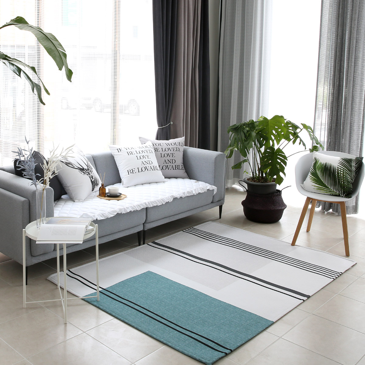 엠시베딩 워셔블러그 단모 먼지없는 사계절 방수 스퀘어패치 대형 침실 식탁 러그