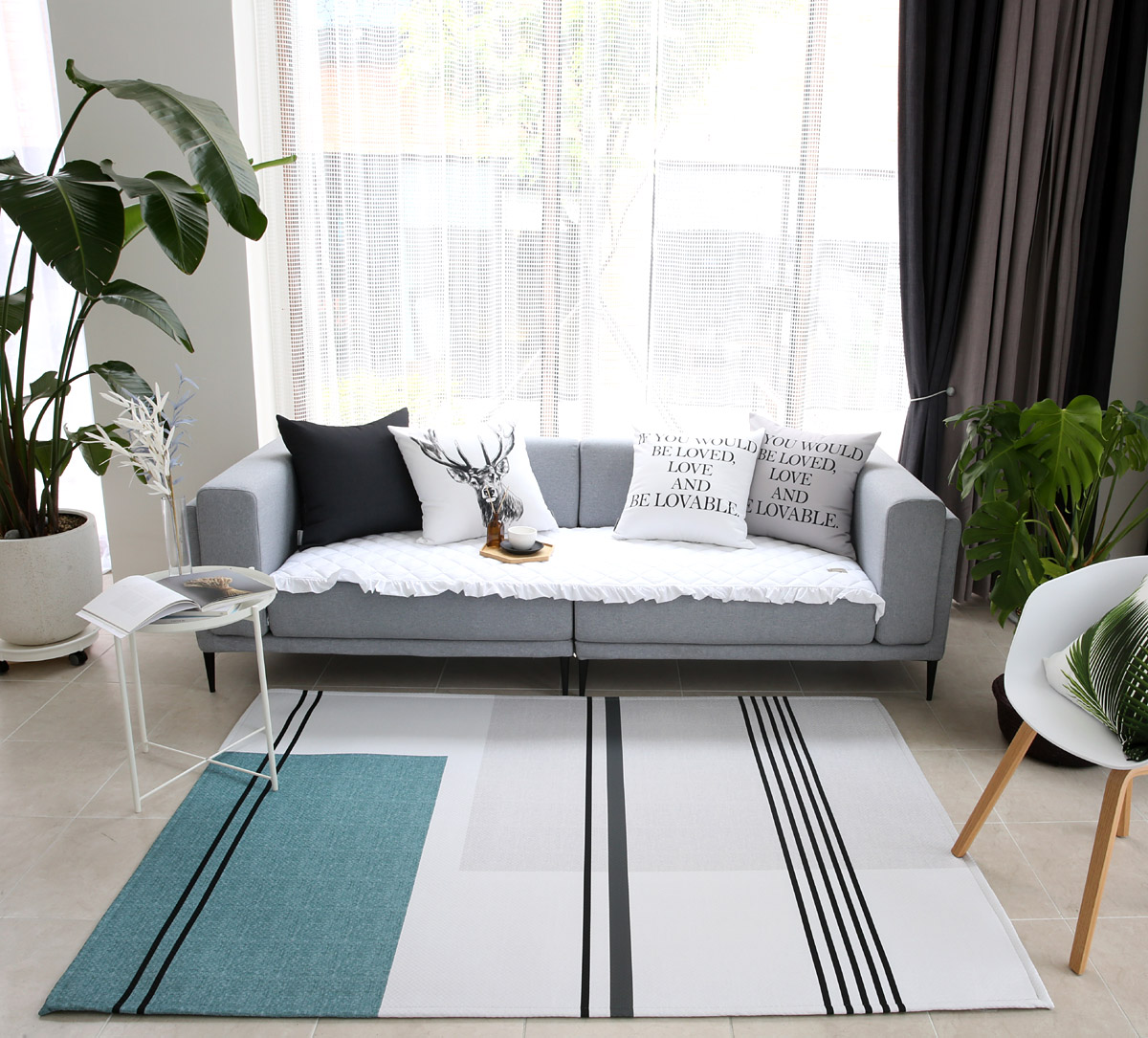 엠시베딩 워셔블러그 단모 먼지없는 사계절 방수 스퀘어패치 대형 침실 식탁 러그