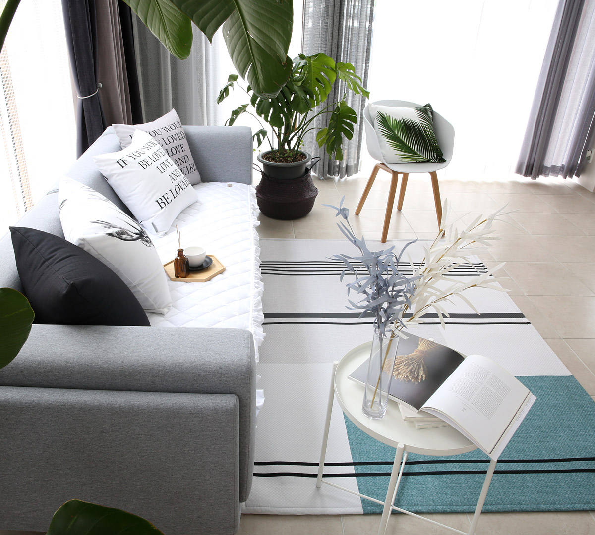 엠시베딩 워셔블러그 단모 먼지없는 사계절 방수 스퀘어패치 대형 침실 식탁 러그