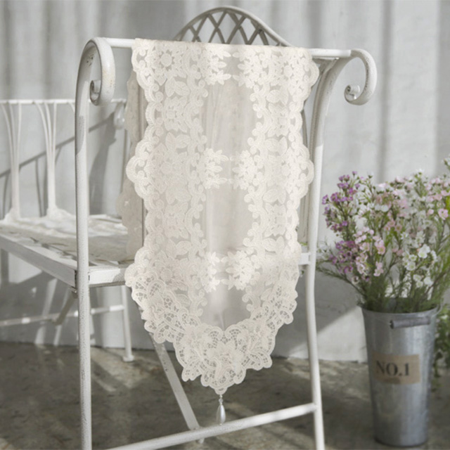 뜨왈 진주 장식 엔틱 레이스 콘솔 러너 테이블 데코 러너 받침 식탁보 90cm