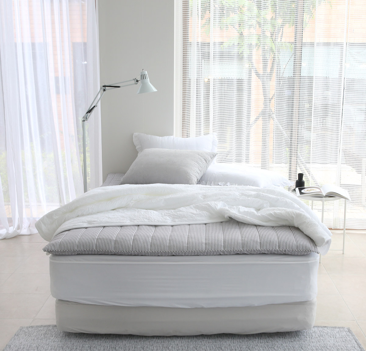 알러지케어 온수매트커버 겸용 요커버 바닥이불 모달 체크 손님용이불 110x210