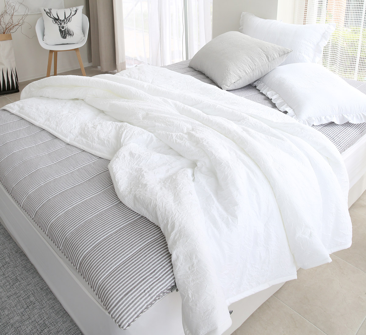 알러지케어 온수매트커버 겸용 요커버 바닥이불 모달 체크 손님용이불 110x210