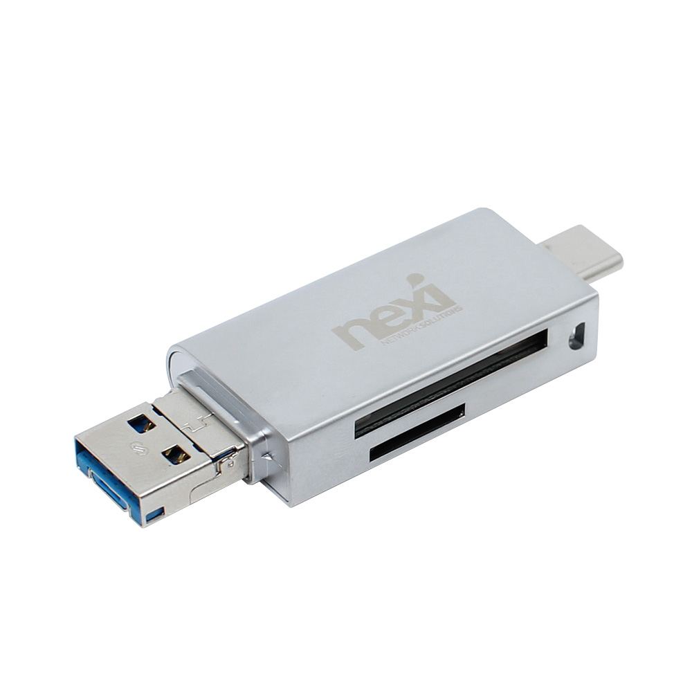 넥시 멀티 C타입 OTG 카드리더기 실버 USB3.0 5핀 5Gbps 무전원 데이터싱크