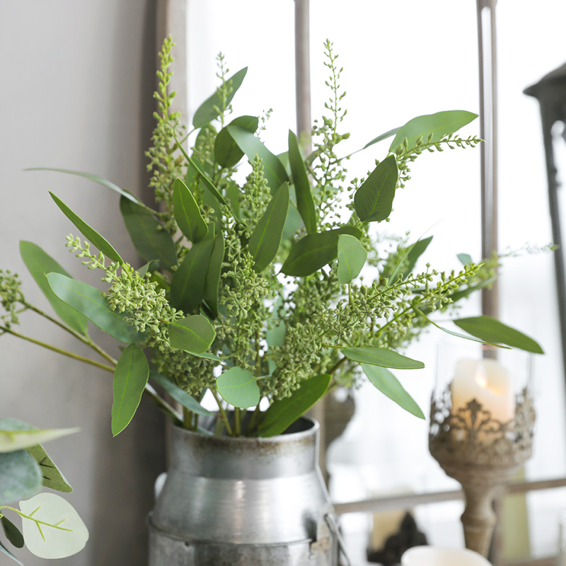 프루트 씨드 연그린 유칼립투스 부쉬 인테리어 조화 장식 조화꽃 실크플라워