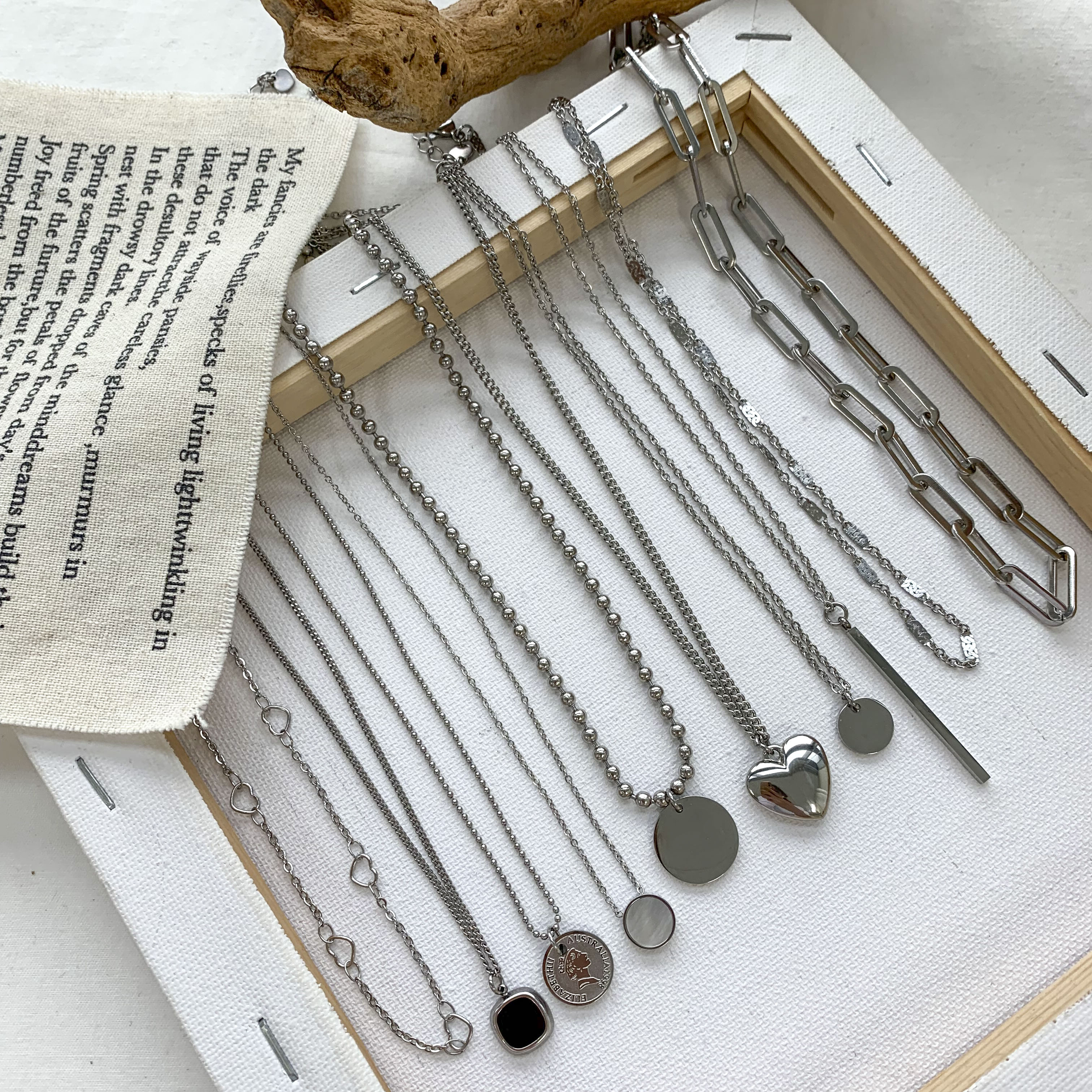 변색없는 써지컬스틸 코인 실버 초커 레이어드 목걸이 12종 ver2