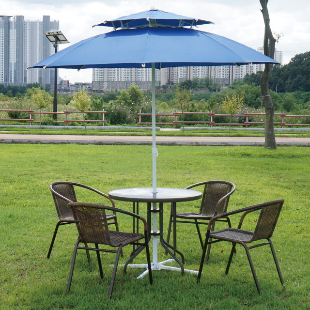 야외용 테이블 카페 테라스 정원 야외 파라솔 라탄 세트 60투명+의자2 옐로우고정형