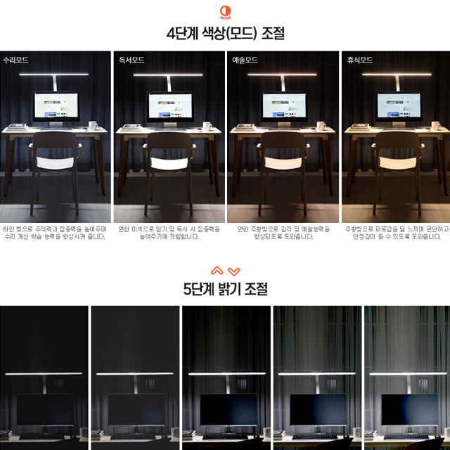화이트 고효율 LED 스탠드 학습용 사무용 컴퓨터 책상 조명 독서등 집게스탠드 800S - 상세 이미지 5