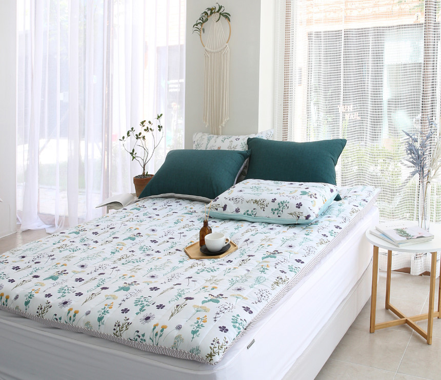 알러지케어 요커버 누빔 토퍼커버 플라워가든 온수매트커버 바닥이불 150x210