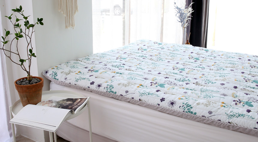 알러지케어 요커버 누빔 토퍼커버 플라워가든 온수매트커버 바닥이불 150x210