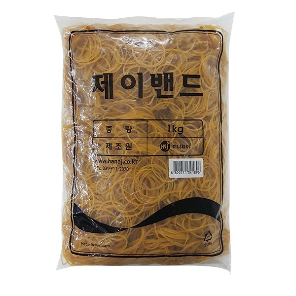 제이밴드 1KG 고무밴드(대용량)/노란 고무줄 - 상품 이미지